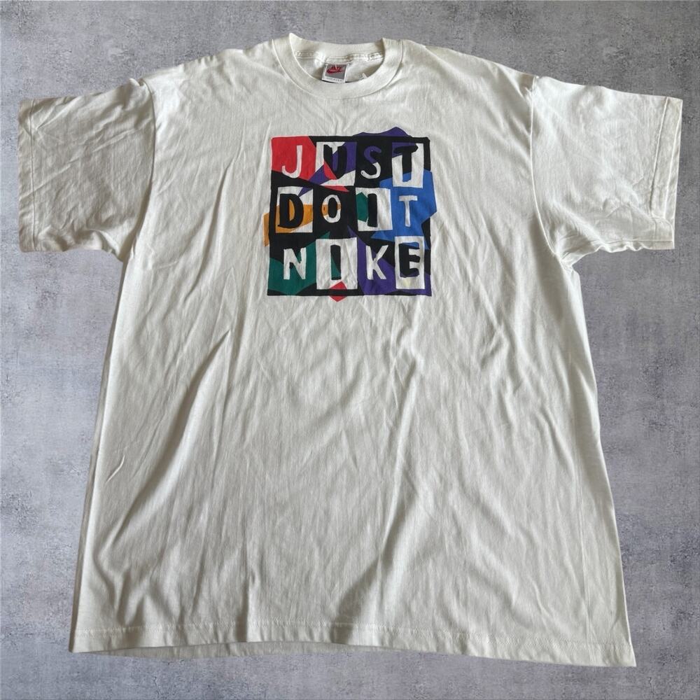 Rare Vintage 90s Nike "Just Do It" Abstract Box Logo ICONIC Tee Made in USA NWT